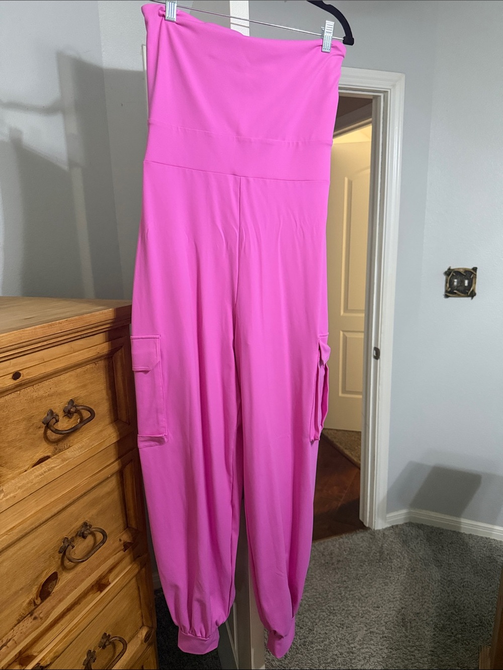 Susana Monaco Hot Pink Cargo Jogger Jumpsuit